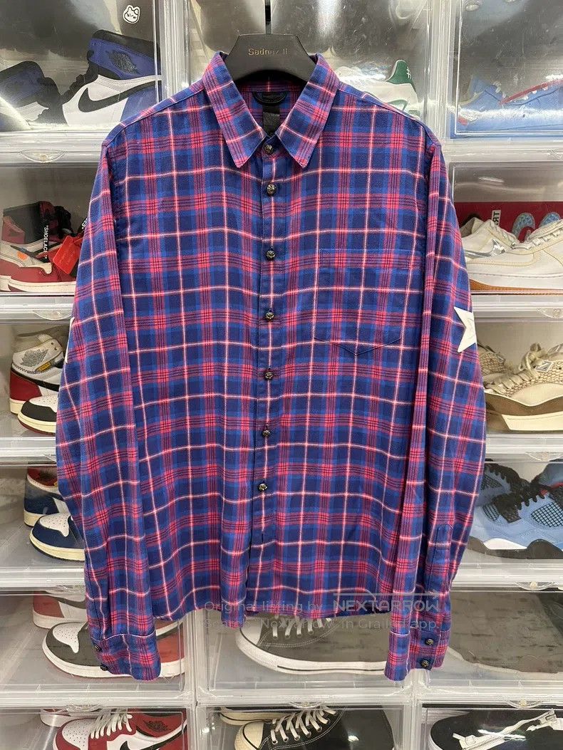 CHROME HEARTS Size XL Star patch plaid shirt