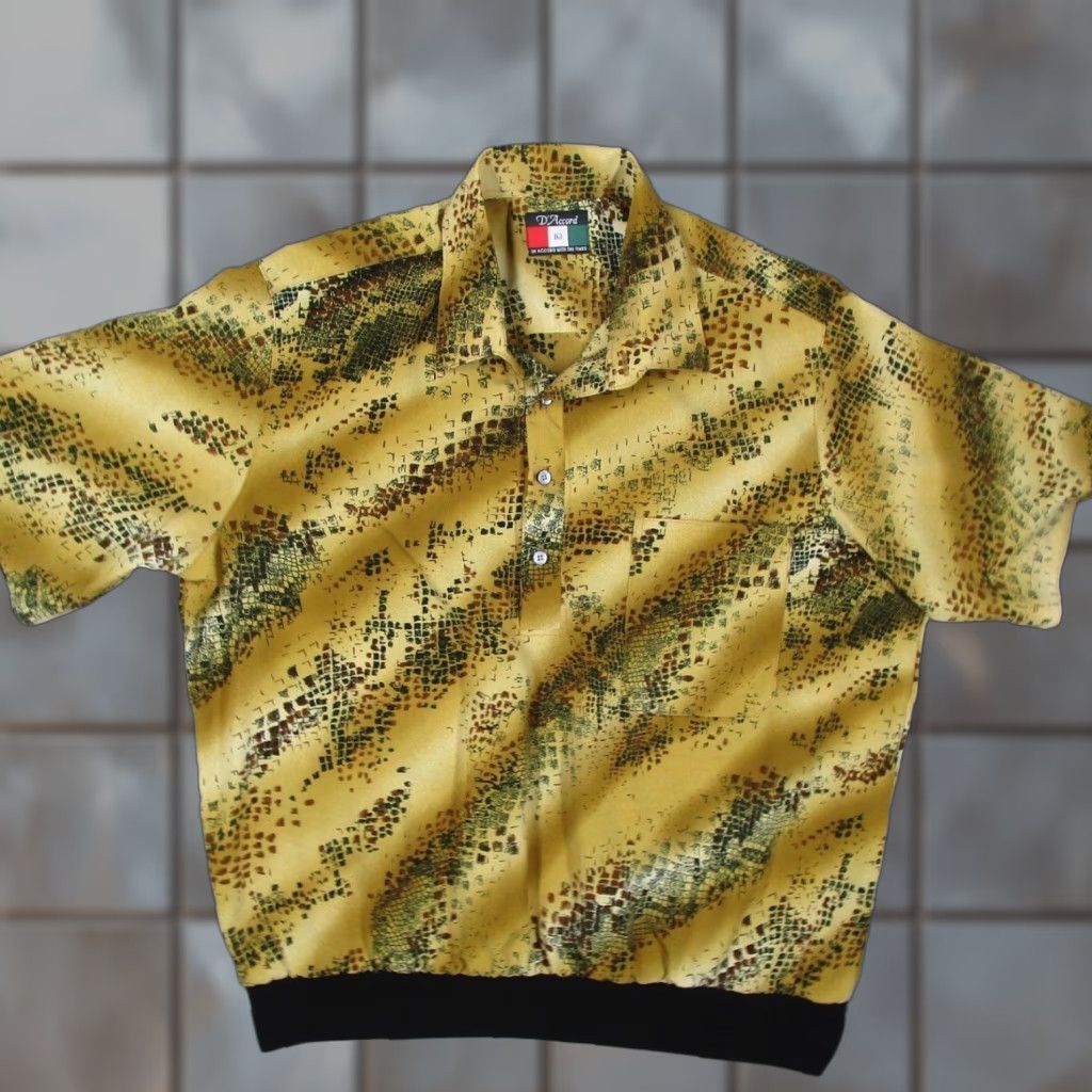 Vintage VINTAGE D'Accord Polo Shirt Shirt Mens L Yellow Snakeskin Print 6075 USA Size US L / EU 52-54 / 3 - 1 Thumbnail