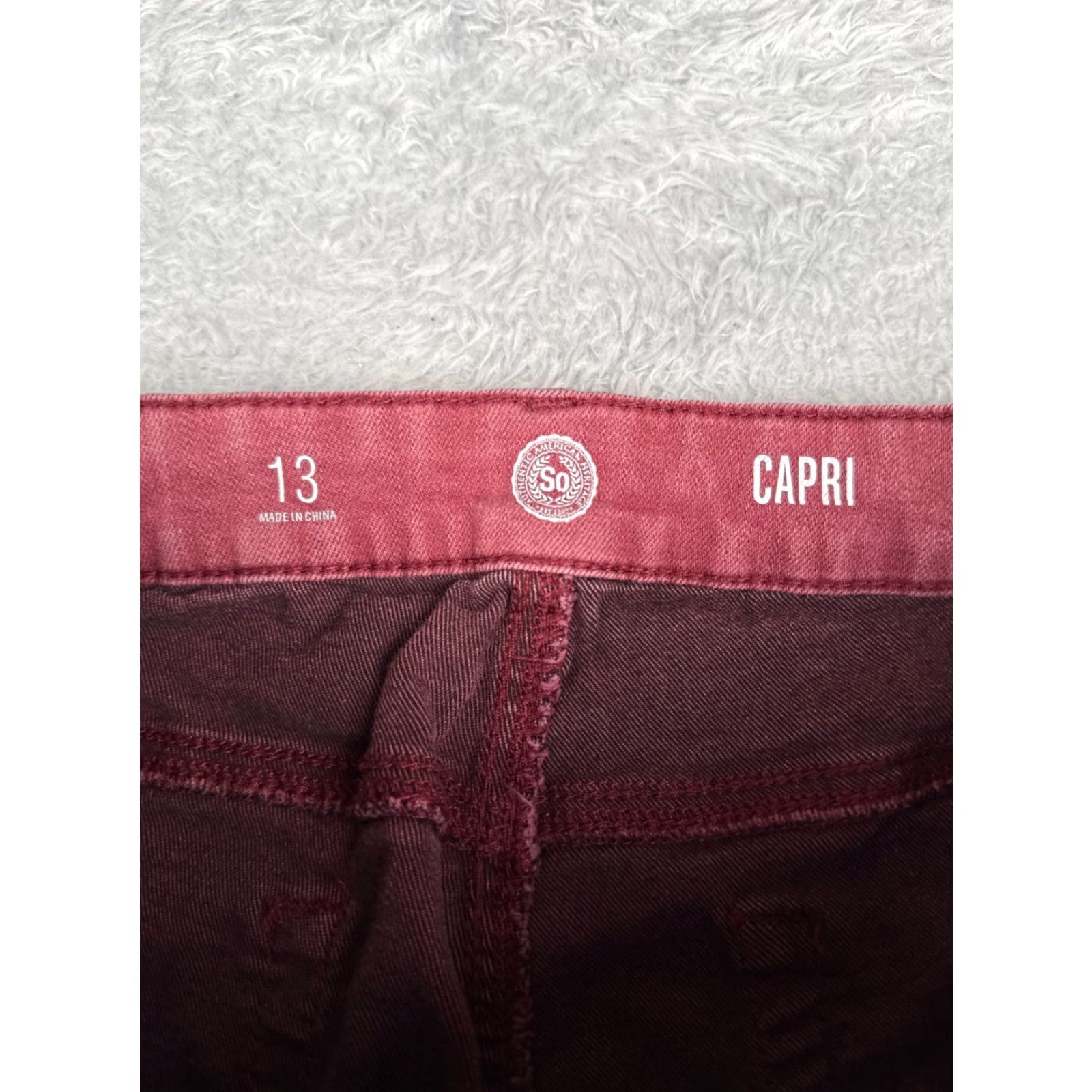 Vintage SO Jeans Juniors 13 Red Denim Capri Mid Rise Cotton Rayon Blend 30x22 Size 34" / US 12 / IT 48 - 6 Thumbnail