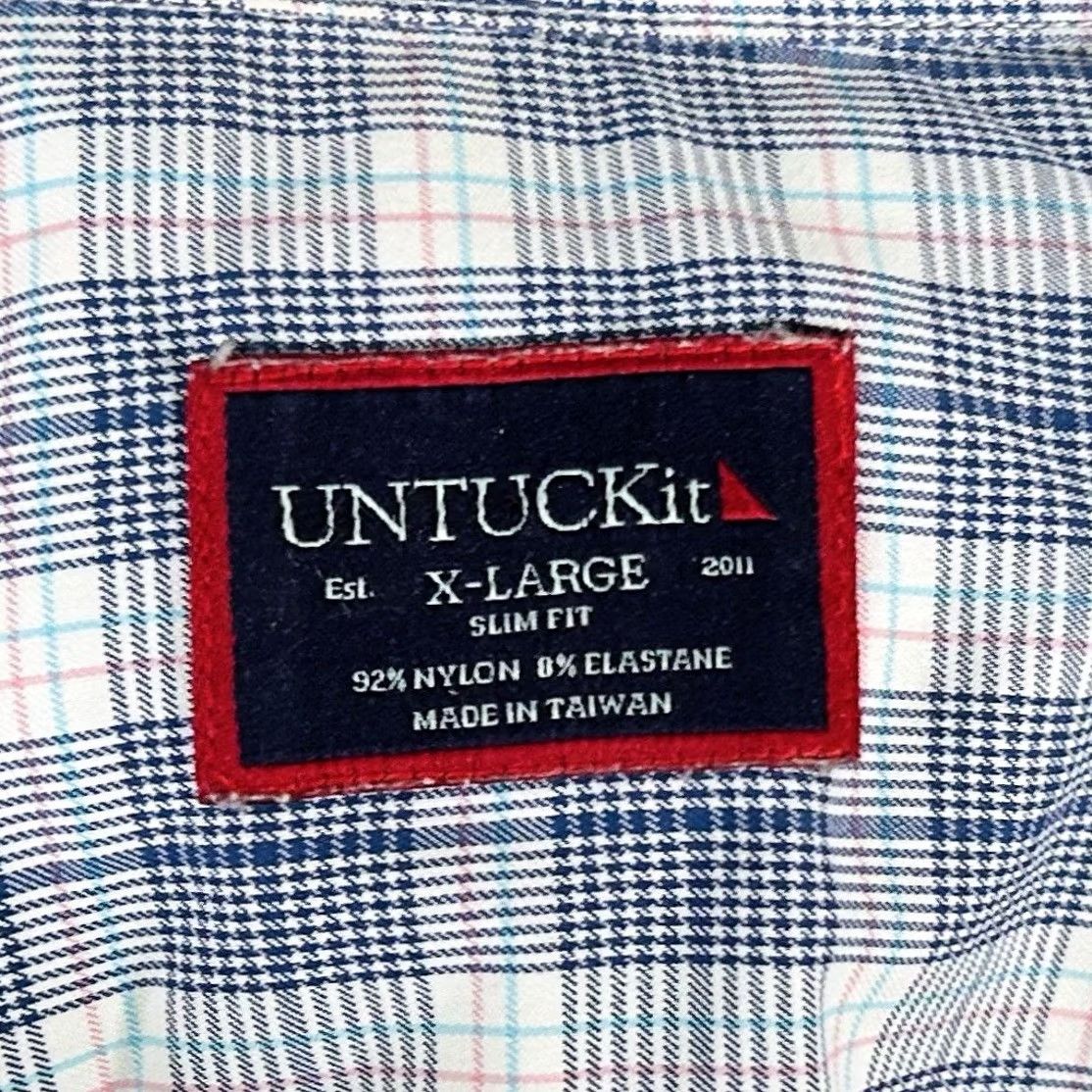UNTUCKit UNTUCKit XL Slim Fit Performance Shirt Blue Glen Plaid Nylon Blend Shirt Button-Front Slimming Mens XL Blue Plaid Nylon Blend Size US XL / EU 56 / 4 - 3 Thumbnail