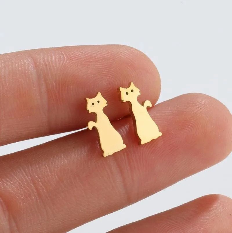 Jewelry Cat Stud Earrings Charm Earring Gift Size ONE SIZE - 1 Thumbnail