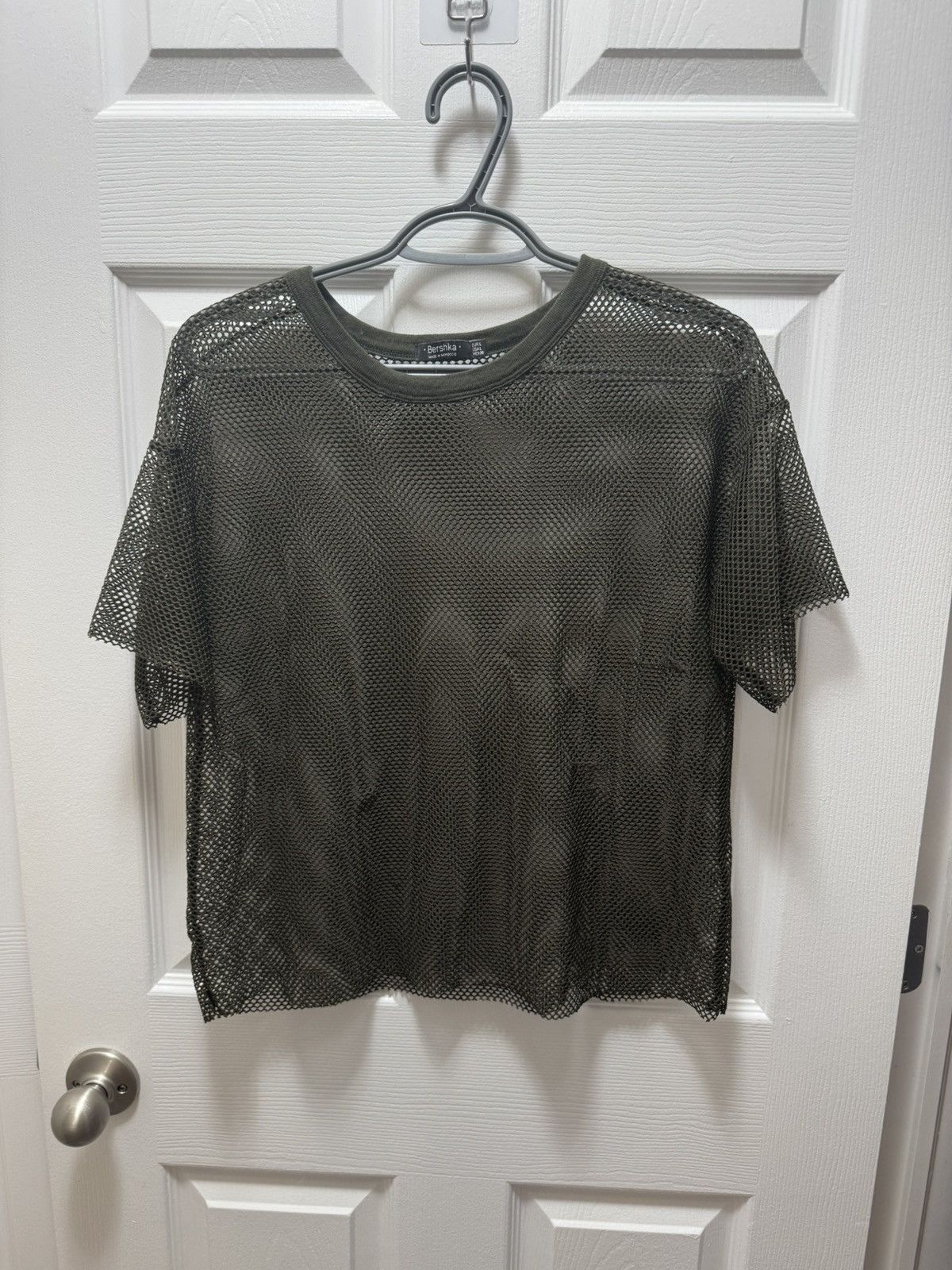 Bershka Mesh Fishnet T-Shirt Green Military Style