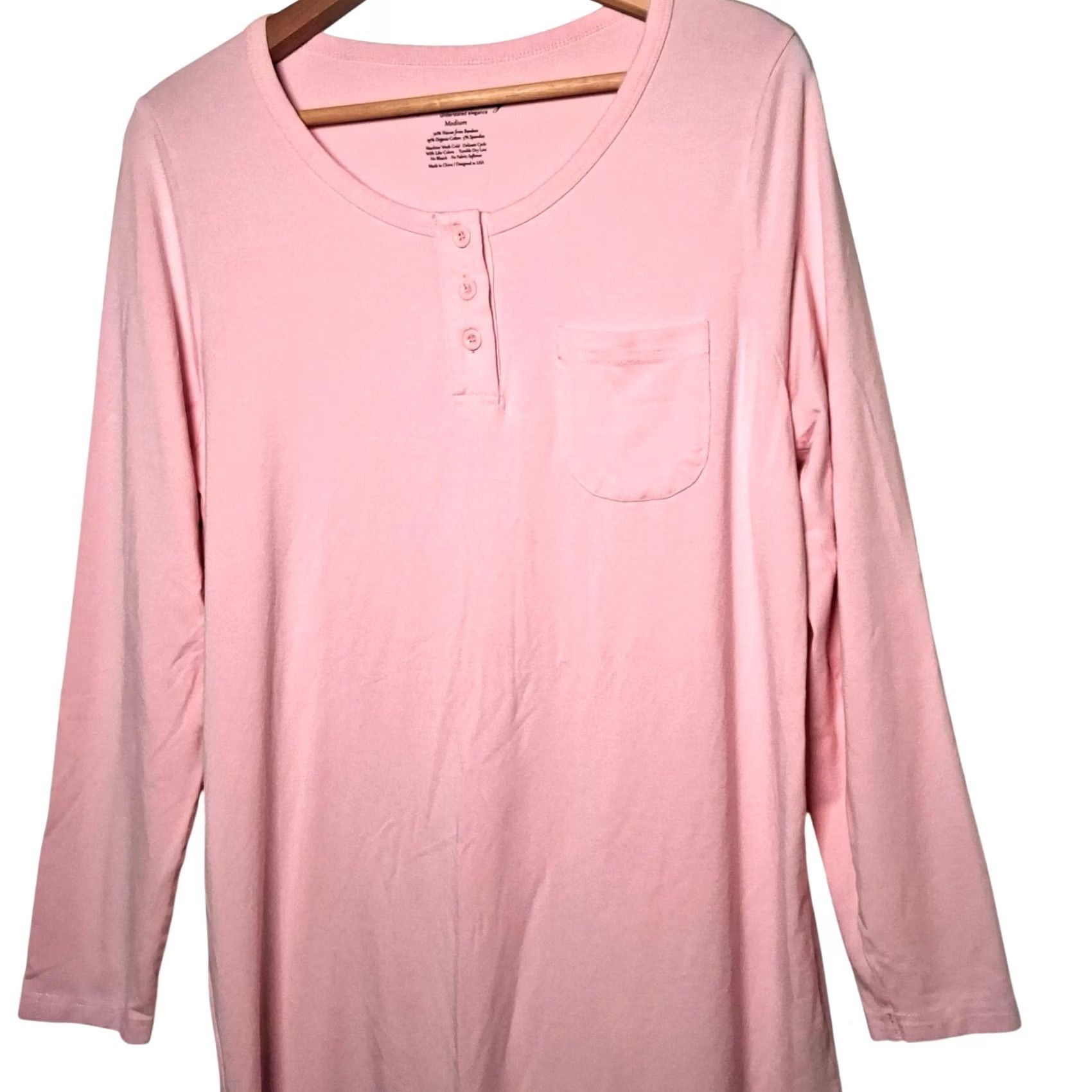 Vintage Fishers Finery Nightgown Henley Pink Medium Long Sleeve Bamboo Organic Cotton Size M / US 6-8 / IT 42-44 - 2 Thumbnail