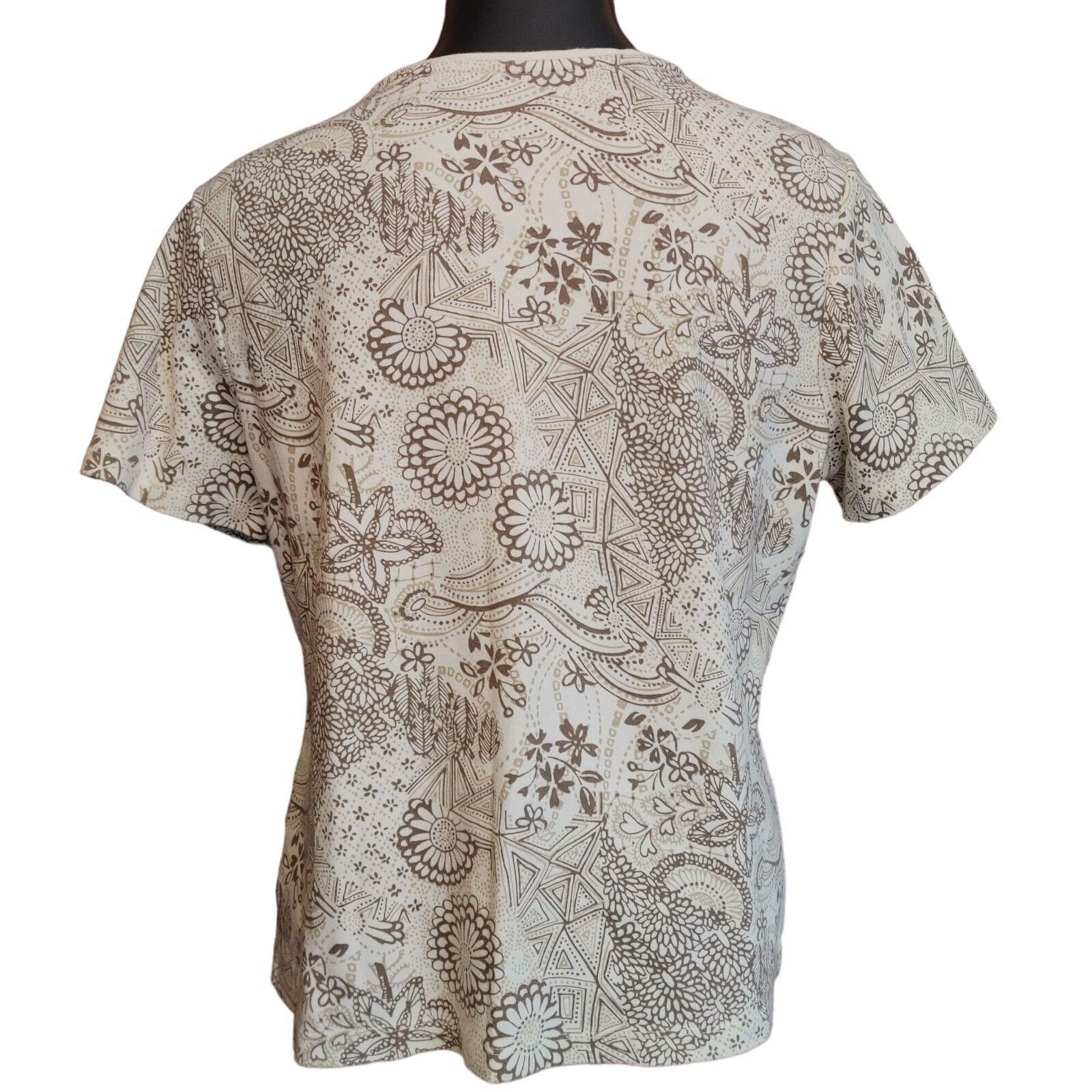 Croft & Barrow Croft & Barrow Women's White/Brown Multi Patterned Tee XL Size XL / US 12-14 / IT 48-50 - 2 Thumbnail