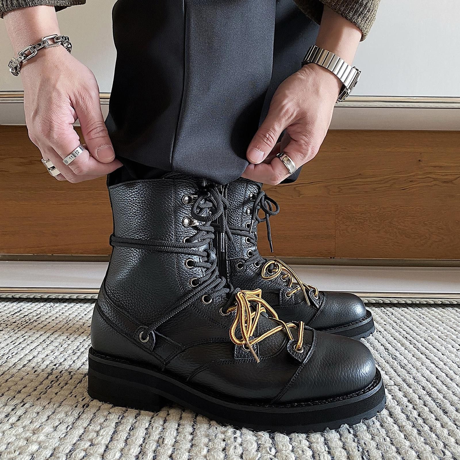 Japanese Brand Full-Grain Leather Lace-Up Boot | High-Heel / Thick-Sole Size US 11 / EU 44 - 3 Thumbnail