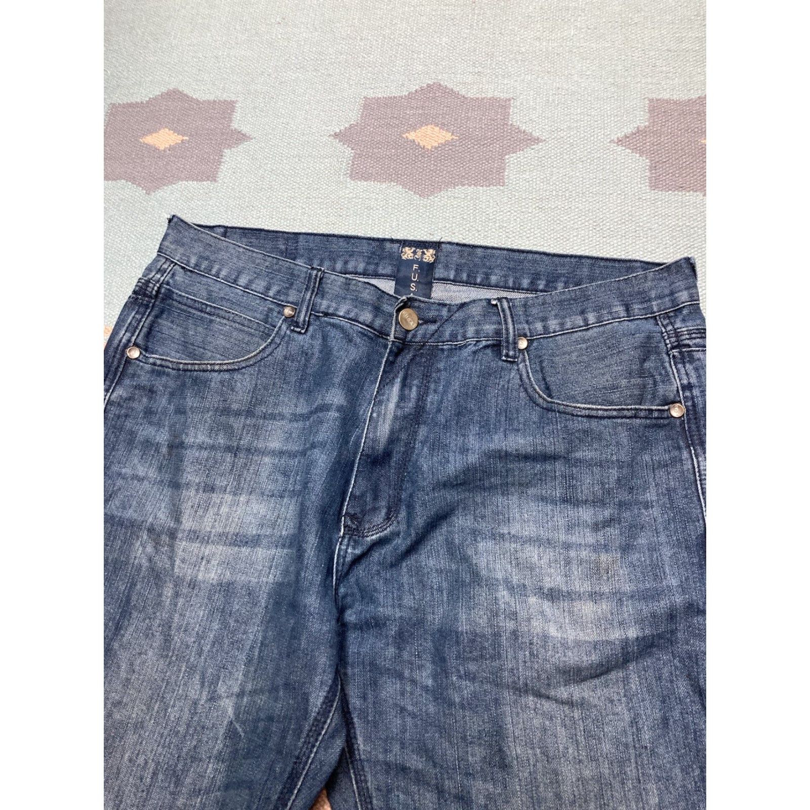 Vintage VINTAGE Jeans Men 40x33 Embroidered Wide-Leg Grunge Baggy Skater Y2K Blue Fusai 40x33 Size US 40 / EU 56 - 6 Thumbnail