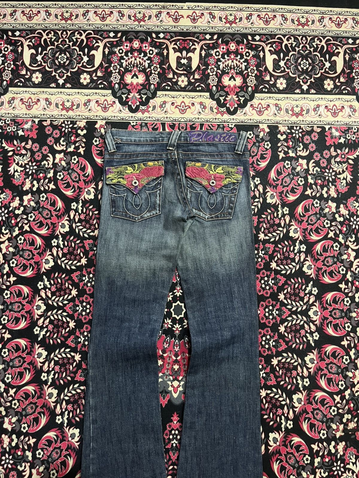 If Six Was Nine ⚡️Flare⚡️Plastic By Gly Floral Embroidered Pocket Blue Jeans Size 29" - 7 Thumbnail