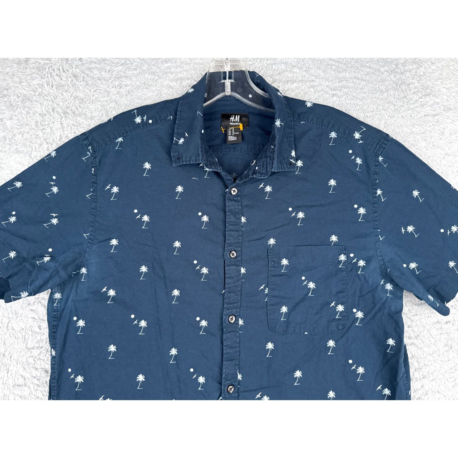 H&M H&M Shirt Men Medium Blue Palm Tree 100% Cotton Short Sleeve Hawaiian READ Size US M / EU 48-50 / 2 - 4 Thumbnail