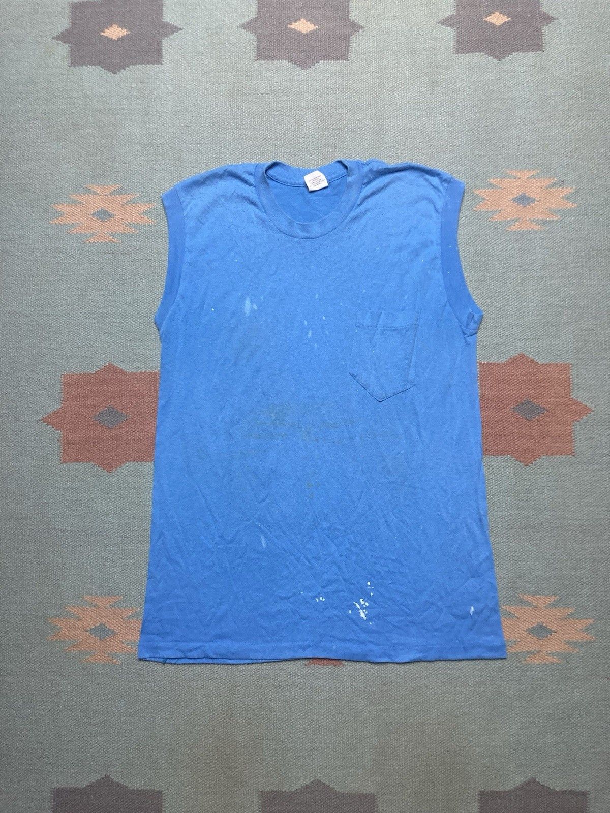 Vintage Vintage 80s pocket t shirt blank light blue paint soft large Size US L / EU 52-54 / 3 - 1 Thumbnail