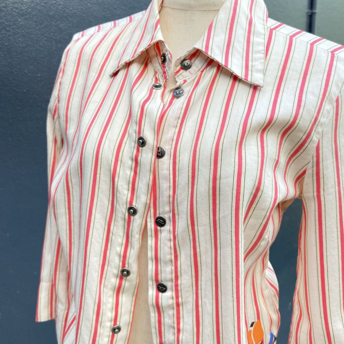Diesel DIESEL White Striped Snap-Button Shirt Size S / US 4 / IT 40 - 16 Thumbnail