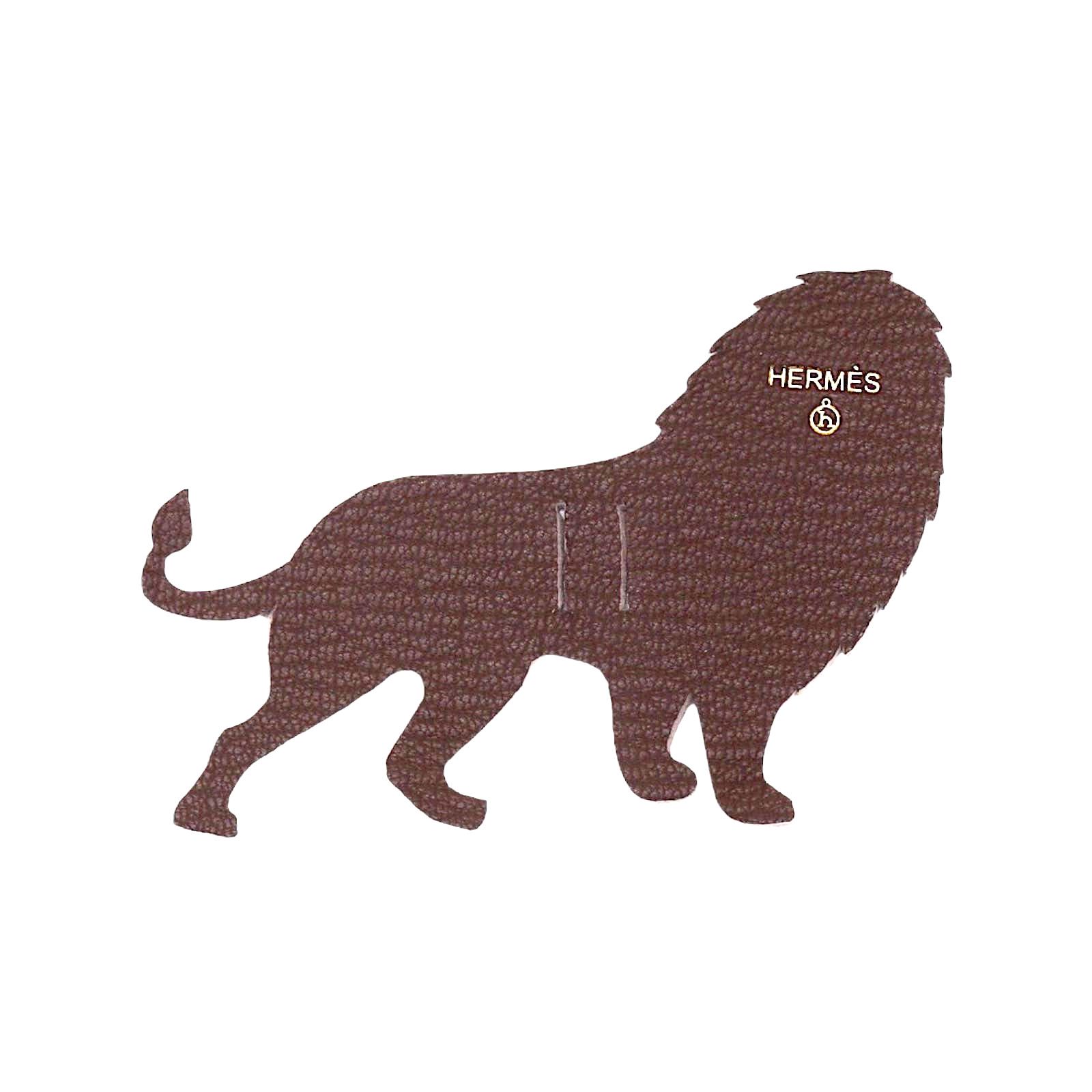 image of Hermes Petit H Lion Ribbon Charm - Brown Leather, Women's
