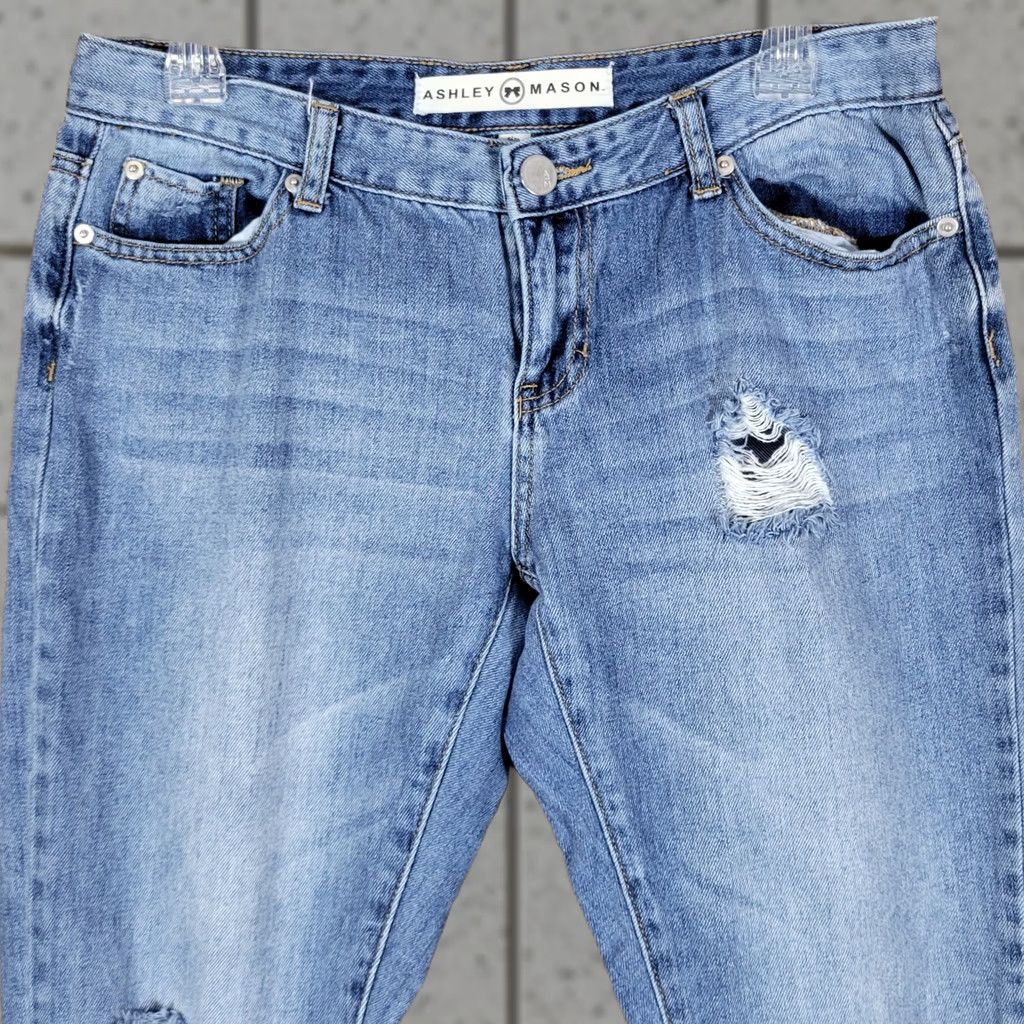 Mason's Ashley Mason Women's Denim Distressed Raw Hem Ankle Jeans Blue Juniors Size 7 Jeans Distressed Pockets 5-Pocket Design Ankle Denim Jeans Mens Size 28" / US 6 / IT 42 - 1 Thumbnail