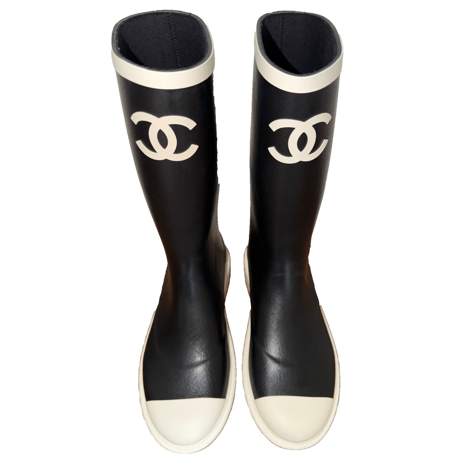 Chanel Chanel Black White CC Logo High Pull On Rubber Rain Boots 42 Size US 12 / IT 42 - 8 Thumbnail