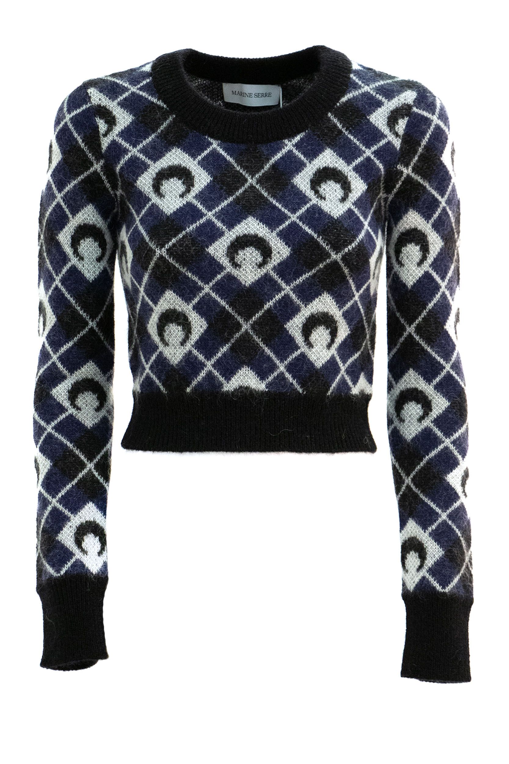 Marine Serre o1s22i1n0225 Cropped Moon Argyle Pattern Sweater Size M / US 6-8 / IT 42-44 - 1 Thumbnail