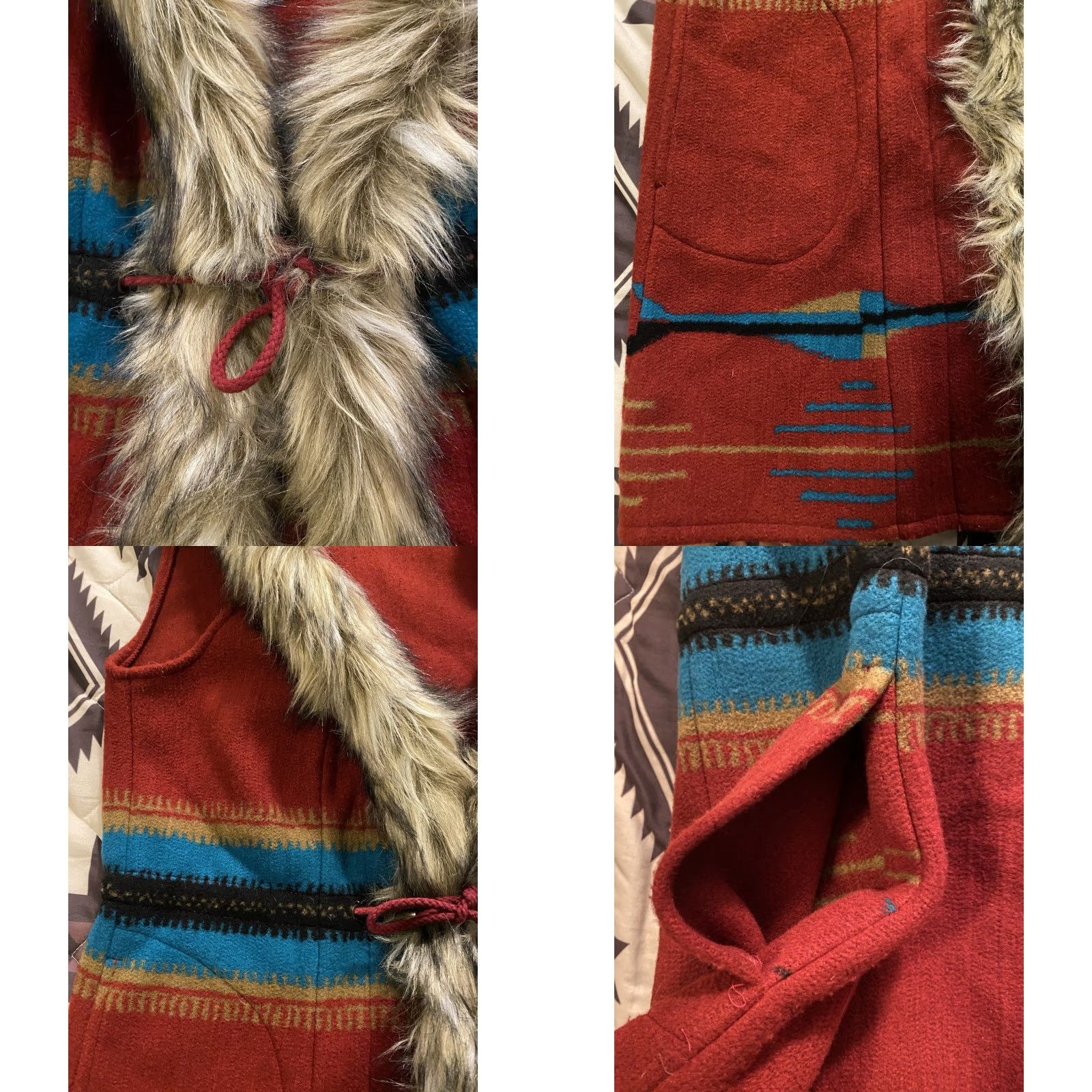 Vintage Tasha Polizzi Sleeveless Jacket Vest Tie Front Southwest Aztec Faux Fur Red S Womens Jacket Size S / US 4 / IT 40 - 8 Thumbnail