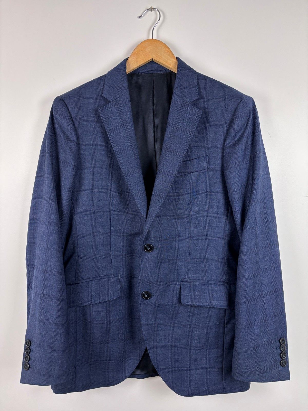 Hackett London Wool Check Blazer Jacket Dark Blue Size 36R