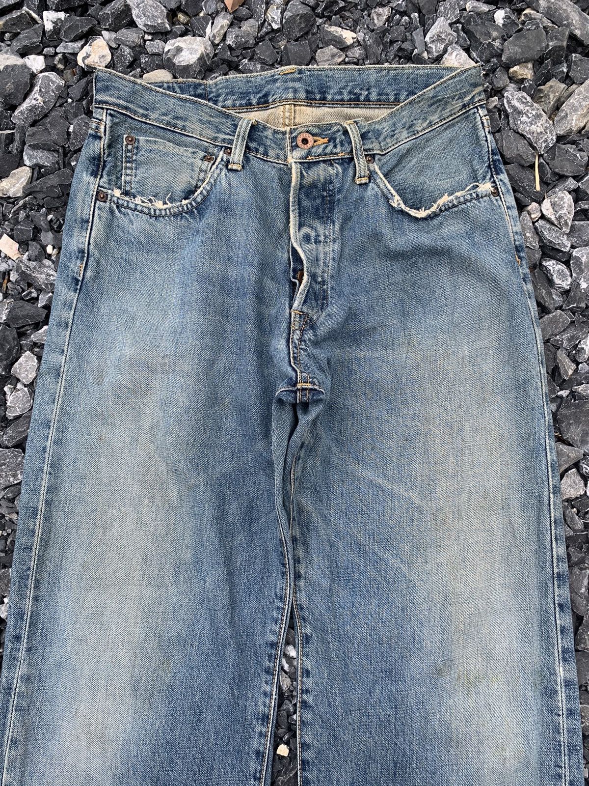 VINTAGE EDWIN 505X BAGGY SELVEDGE FADED DISTRESSED DENIM