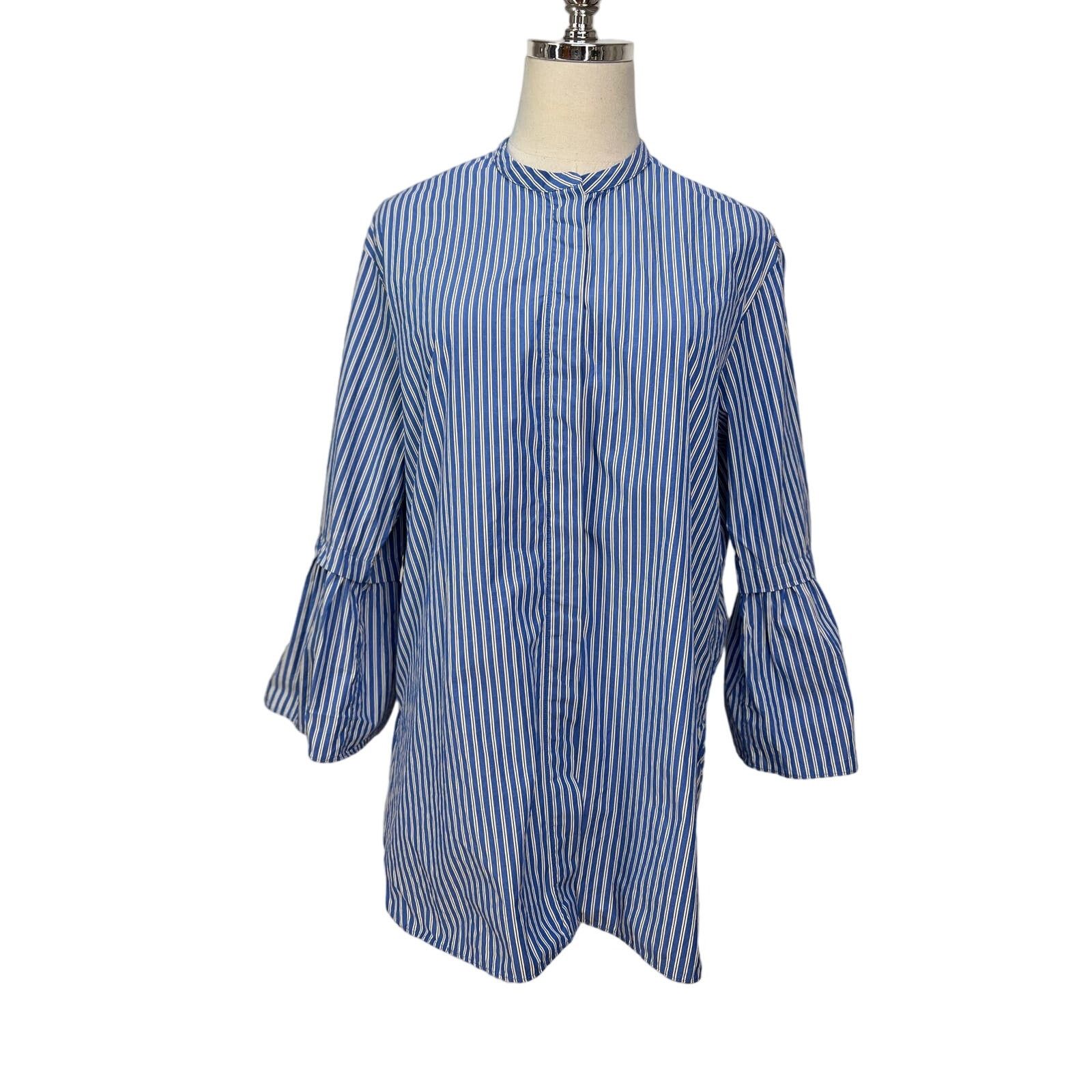Max Mara 'S MaxMara Curvone Striped Blouse Blue Top Bell Sleeves Size M / US 6-8 / IT 42-44 - 1 Thumbnail