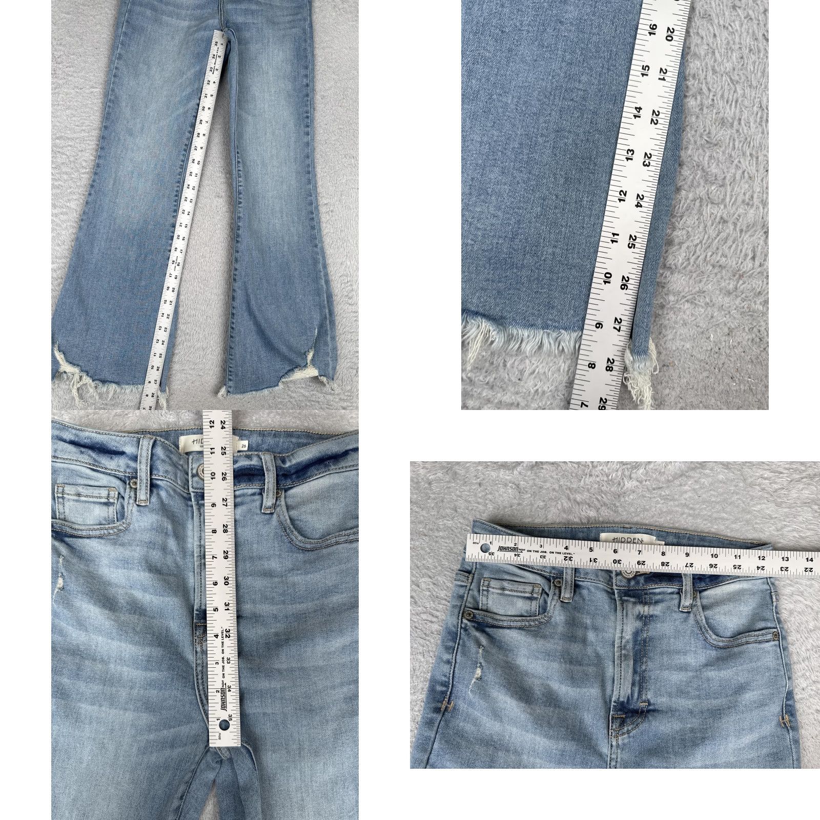 Vintage Hidden Jeans Womens 26 Blue Light Wash High Rise Flared 5-Pocket Distressed Stretch Denim 28in Inseam 90s Grunge City Vintage No Size 26" / US 2 / IT 38 - 8 Thumbnail