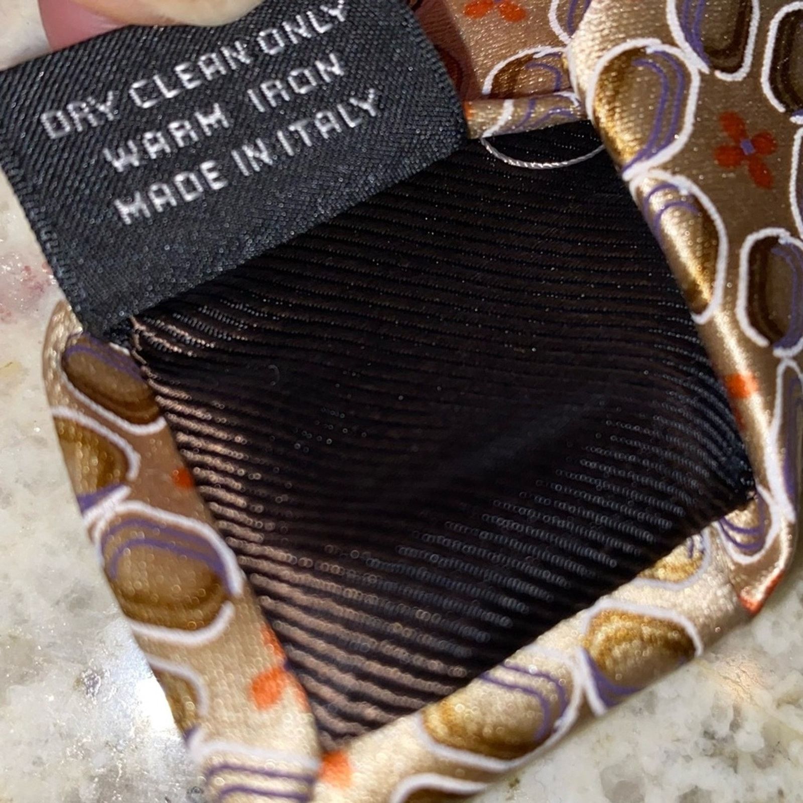 Ermenegildo Zegna $220 Ermenegildo Zegna 100% Silk Tie Italy Tan Orange Print Size ONE SIZE - 9 Thumbnail