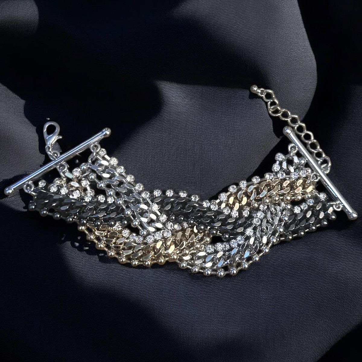 Other Chunky braided tricolor chain and rhinestones bracelet Size ONE SIZE - 1 Thumbnail