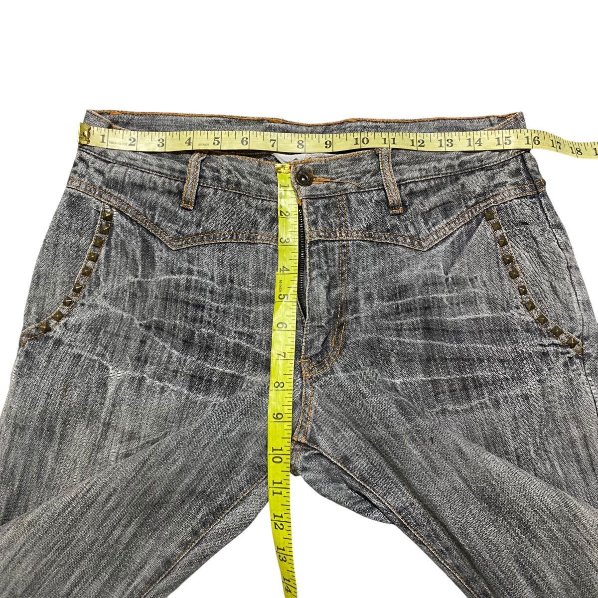 Japanese Brand GUMU INTERNATIONAL Studded Distressed Denim Flare Jeans Size US 31 - 21 Thumbnail