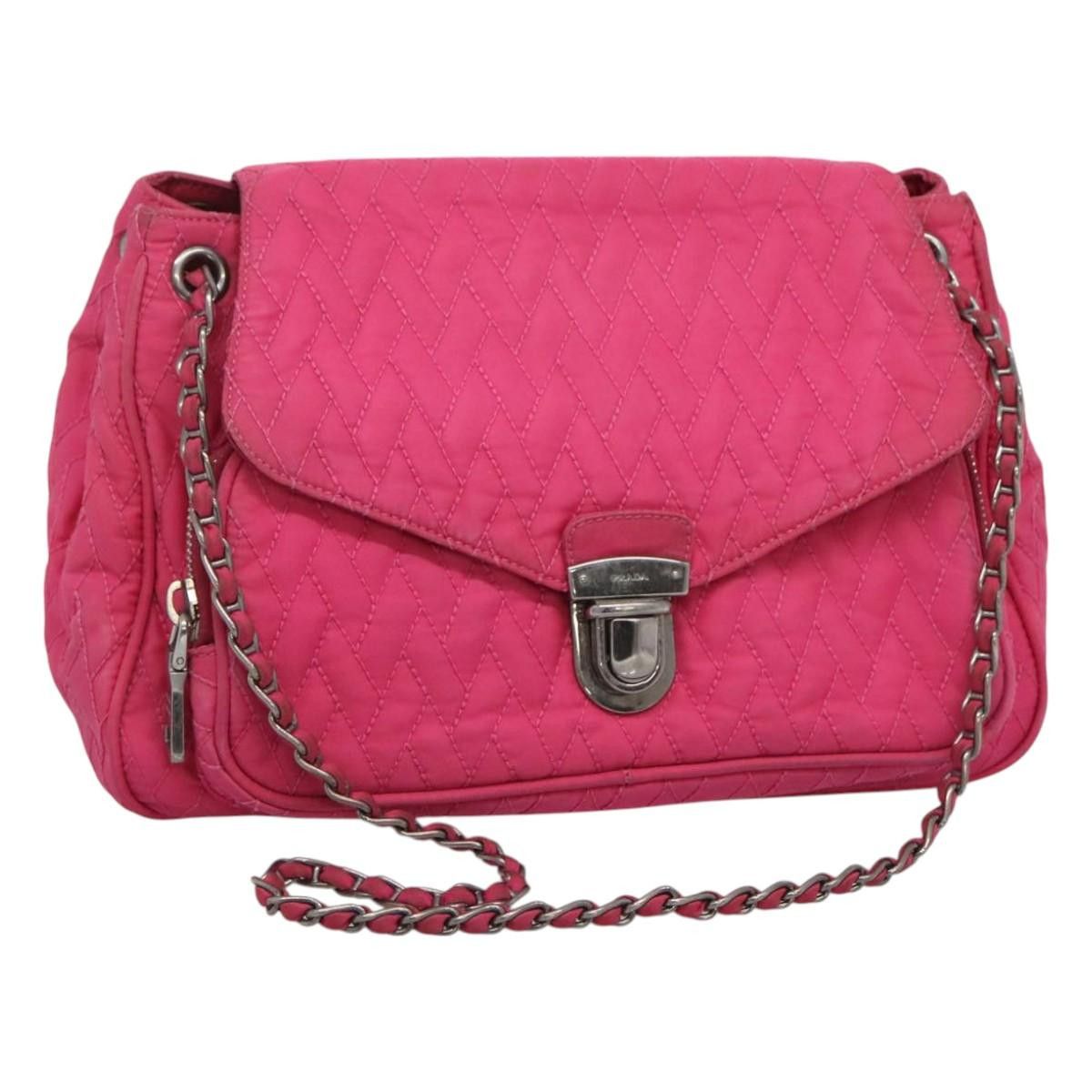 Prada Chain Shoulder Bag Nylon Pink Auth 92071, Women's