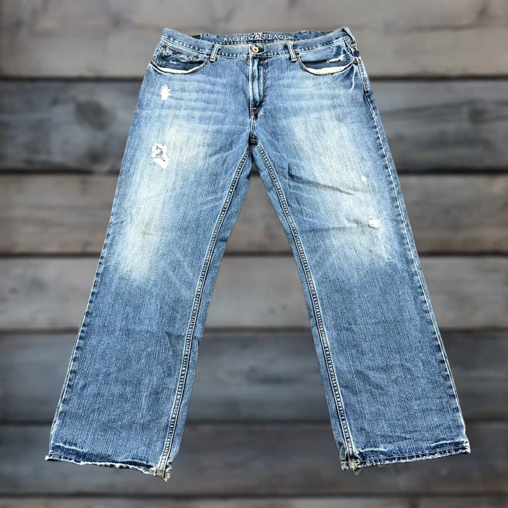 American Eagle Outfitters American Eagle Jeans Mens 38x32 Blue Relaxed Straight Distressed 5-Pocket Denim Jeans Mens Blue Distressed Retro Vintage? Size US 38 / EU 54 - 1 Thumbnail