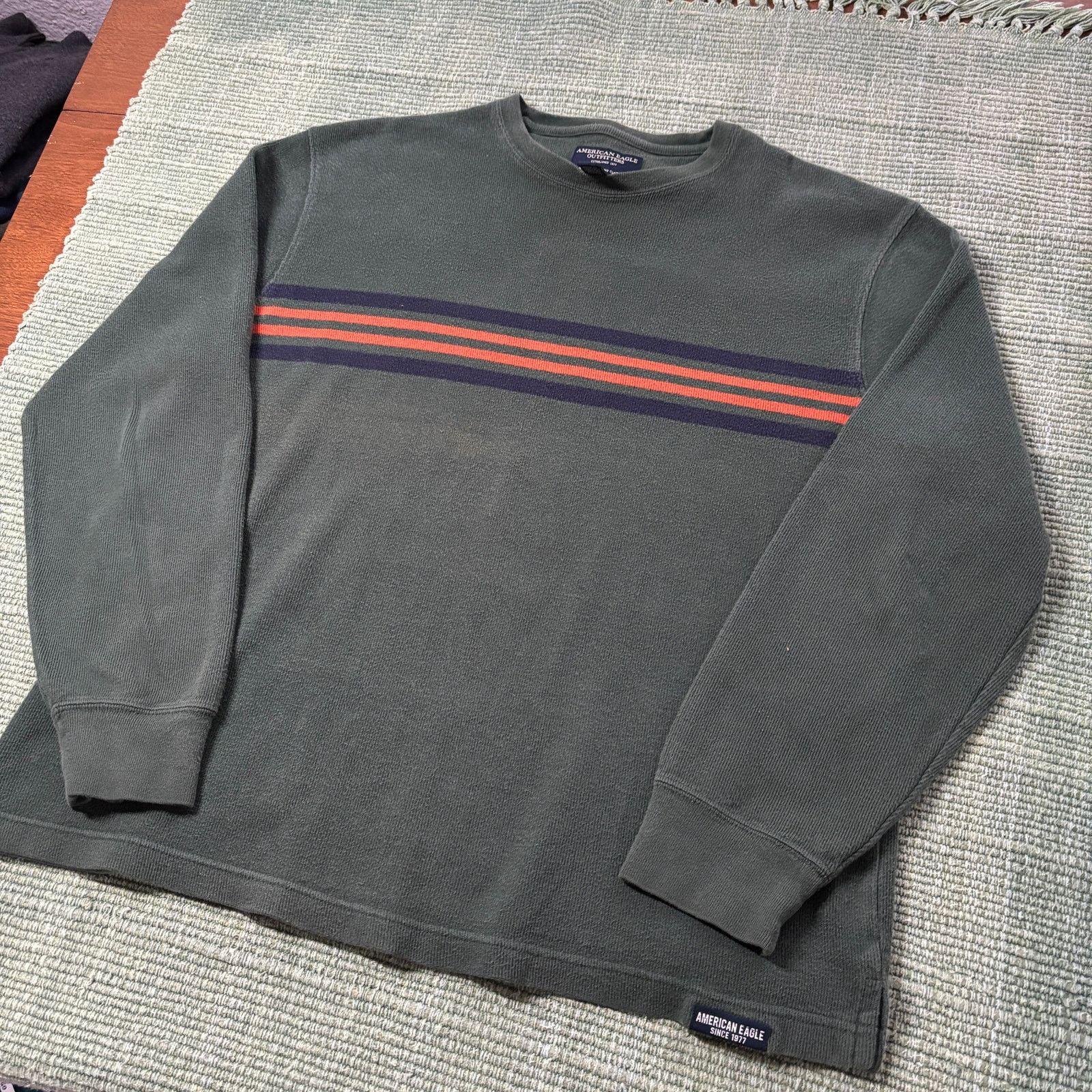 American Eagle Outfitters × Vintage Striped Vtg Green Cotton American Eagle Baggy Y2K Sweater Size US L / EU 52-54 / 3 - 6 Thumbnail