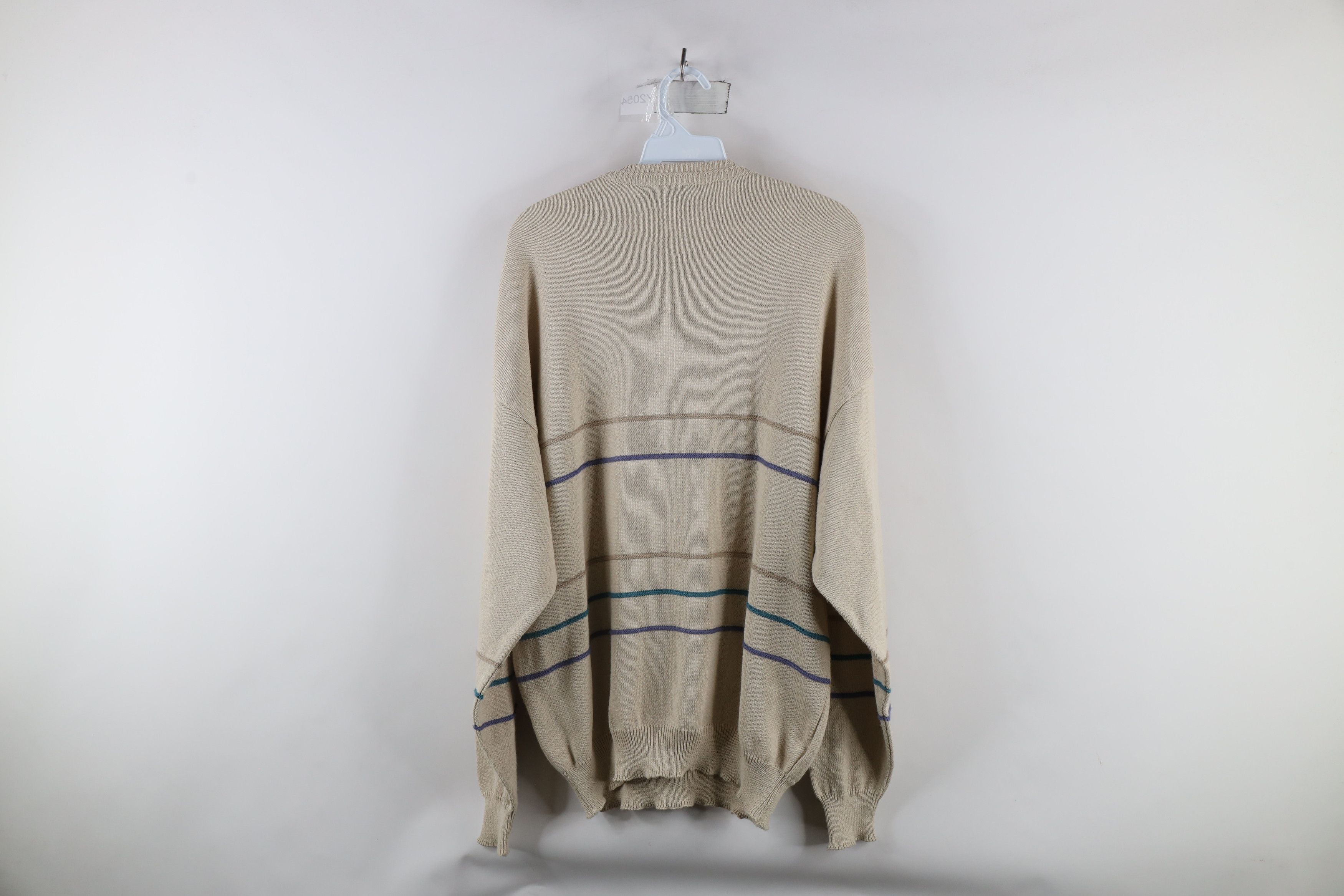 Vintage Vintage 90s Streetwear Diamond Knit Crewneck Sweater Beige Size US XXL / EU 58 / 5 - 9 Thumbnail