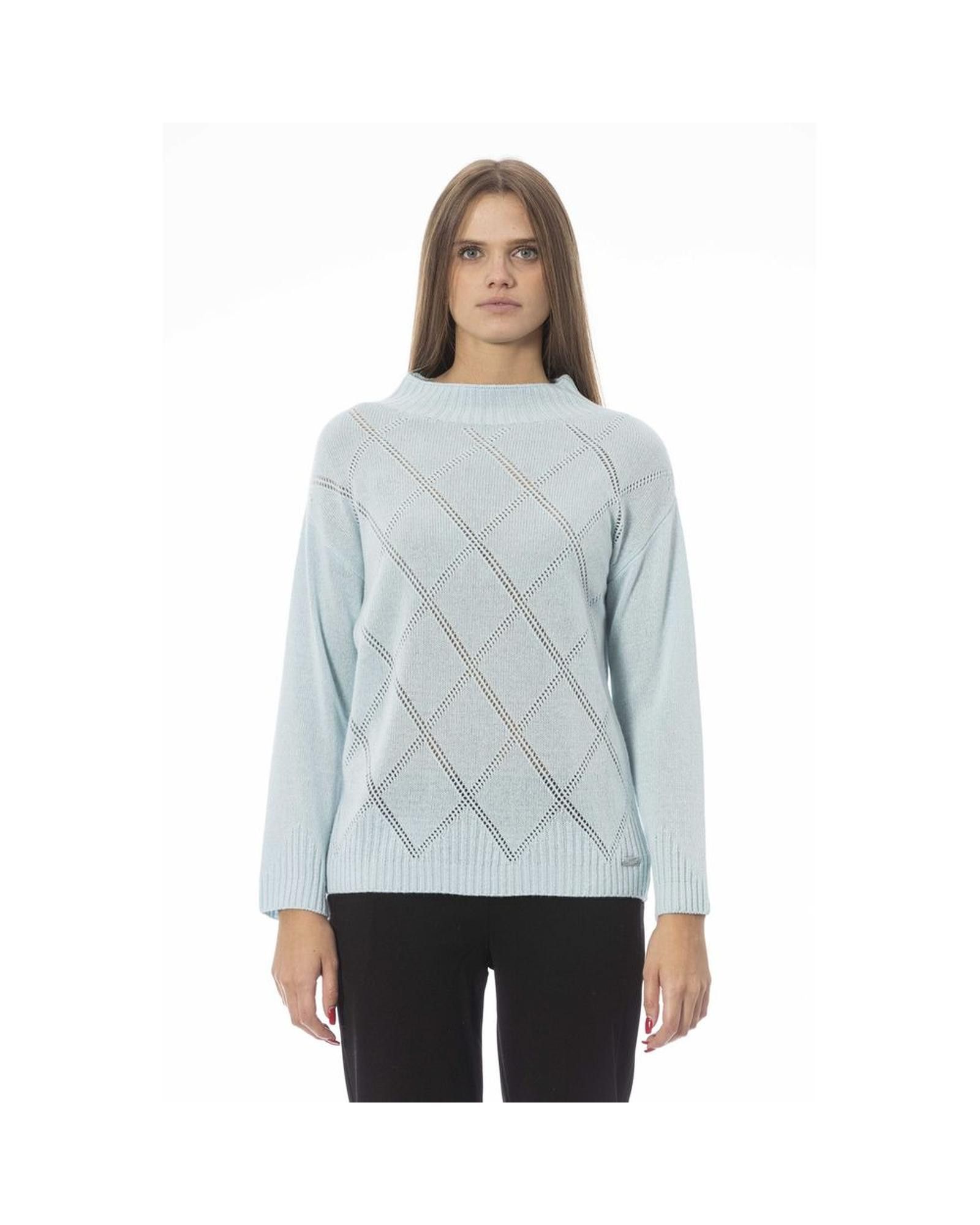 image of Baldinini Blue Wool Sweater With Ribbed Details in Light Blue, Women's (Size Large)