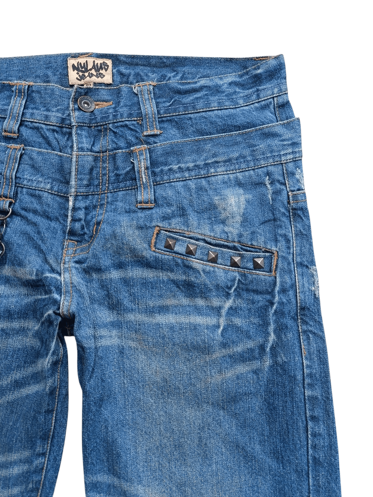 Japanese Brand 💥VINTAGE💥 NYLAUS DOUBLE WAIST STUD STRAP DISTRESSED JEANS Size US 32 / EU 48 - 11 Thumbnail