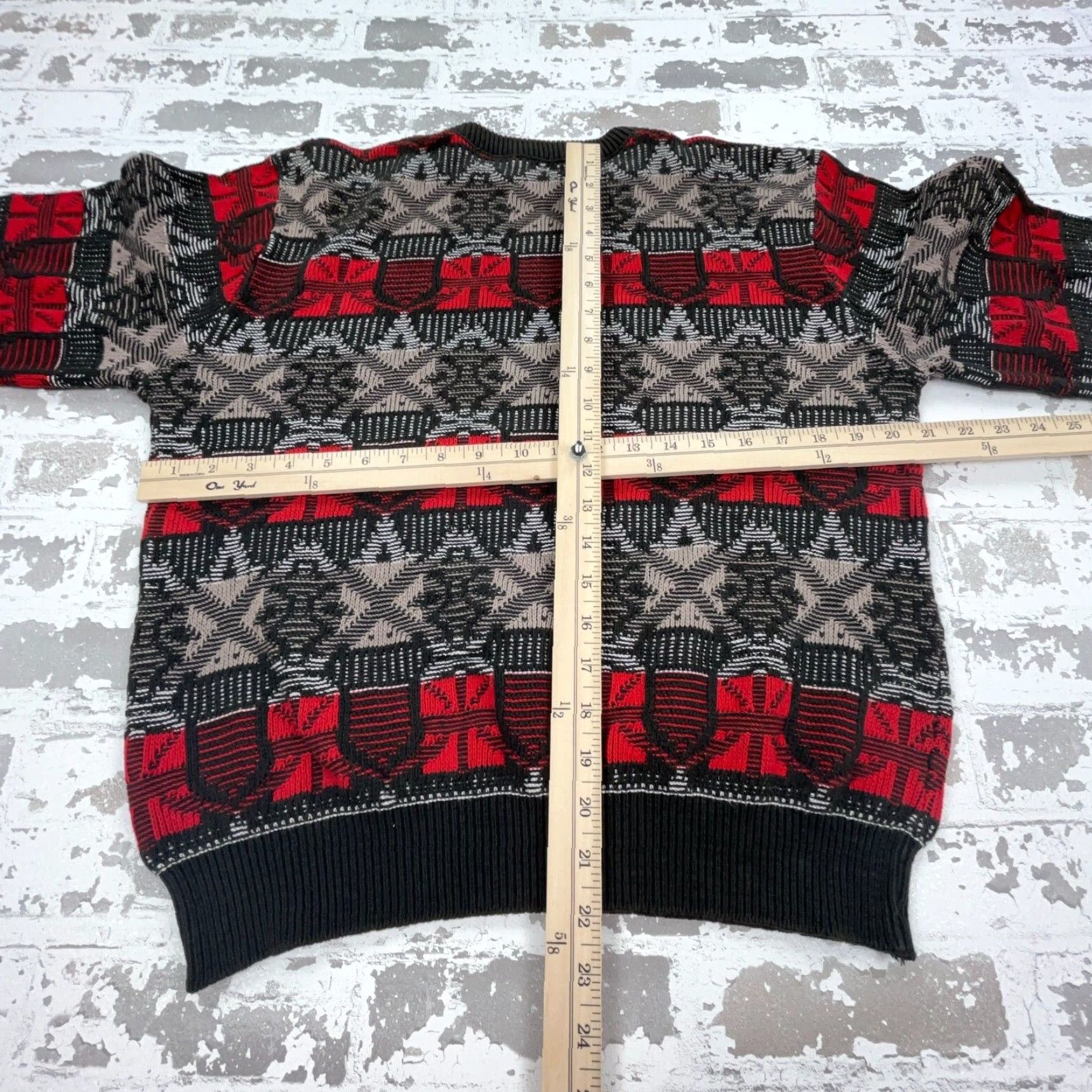 Jantzen VINTAGE Jantzen Sweater Men M Red Gray Heavy Knit Grandpa Nordic Cosby 90s Geometric Knit Style Pullover Crew Neck Wool? Size US M / EU 48-50 / 2 - 7 Thumbnail