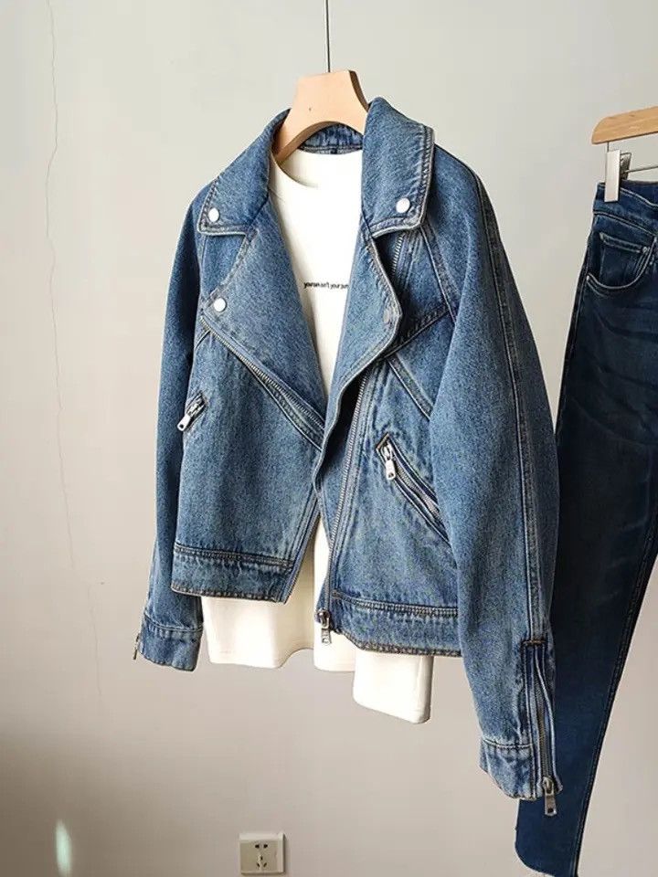 New Spring Autumn Women Casual Moto Biker Denim Jacket