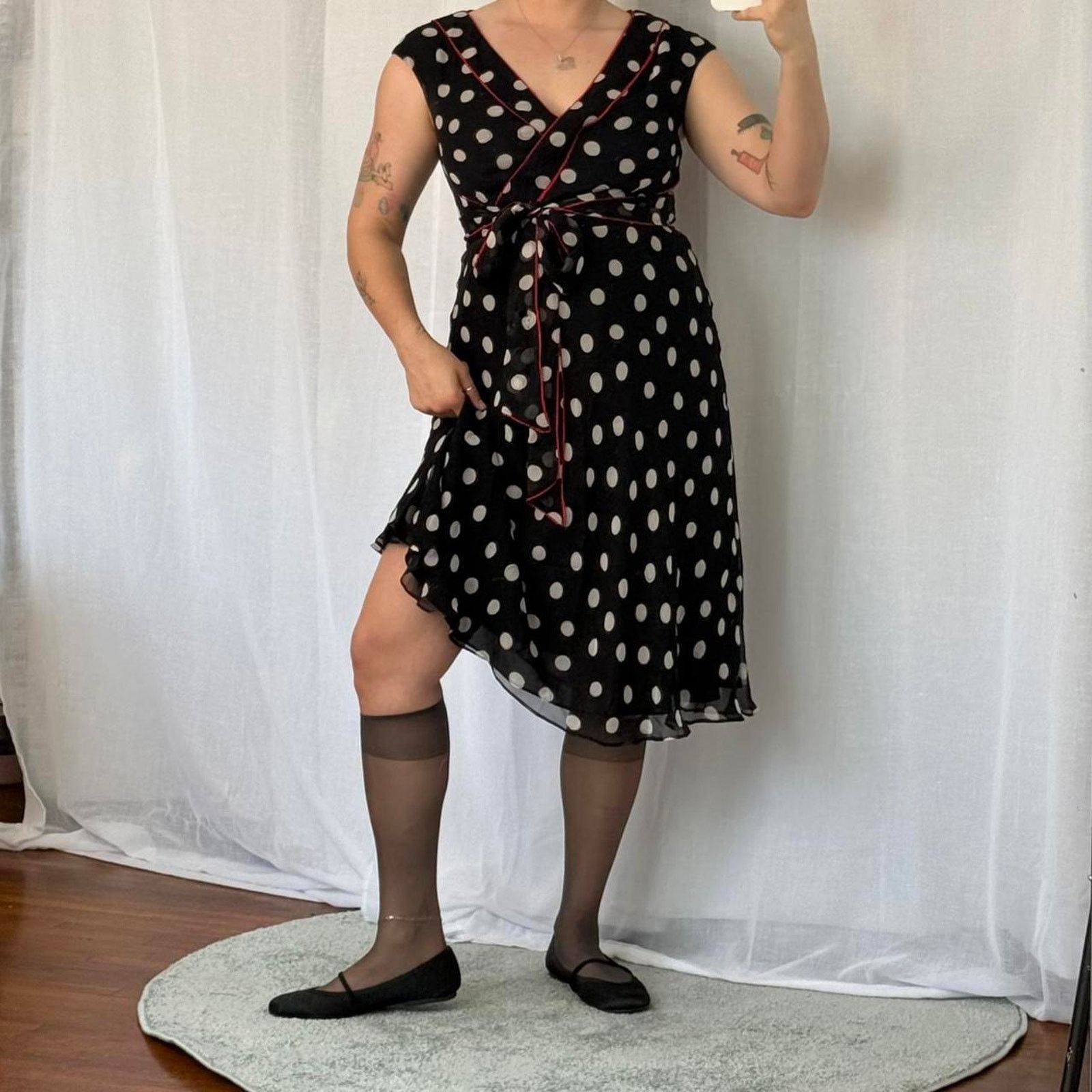 Adrianna Papell ✿ y2k polka dot wrap midi dress ✿ Size L / US 10 / IT 46 - 3 Thumbnail