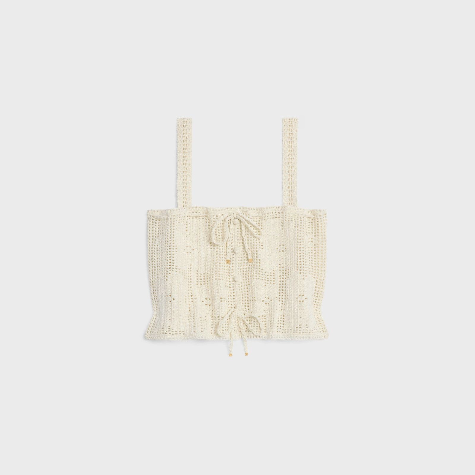 Celine os11x0526 Floral Hand-Crocheted Crop Top in Off White Size S / US 4 / IT 40 - 1 Thumbnail