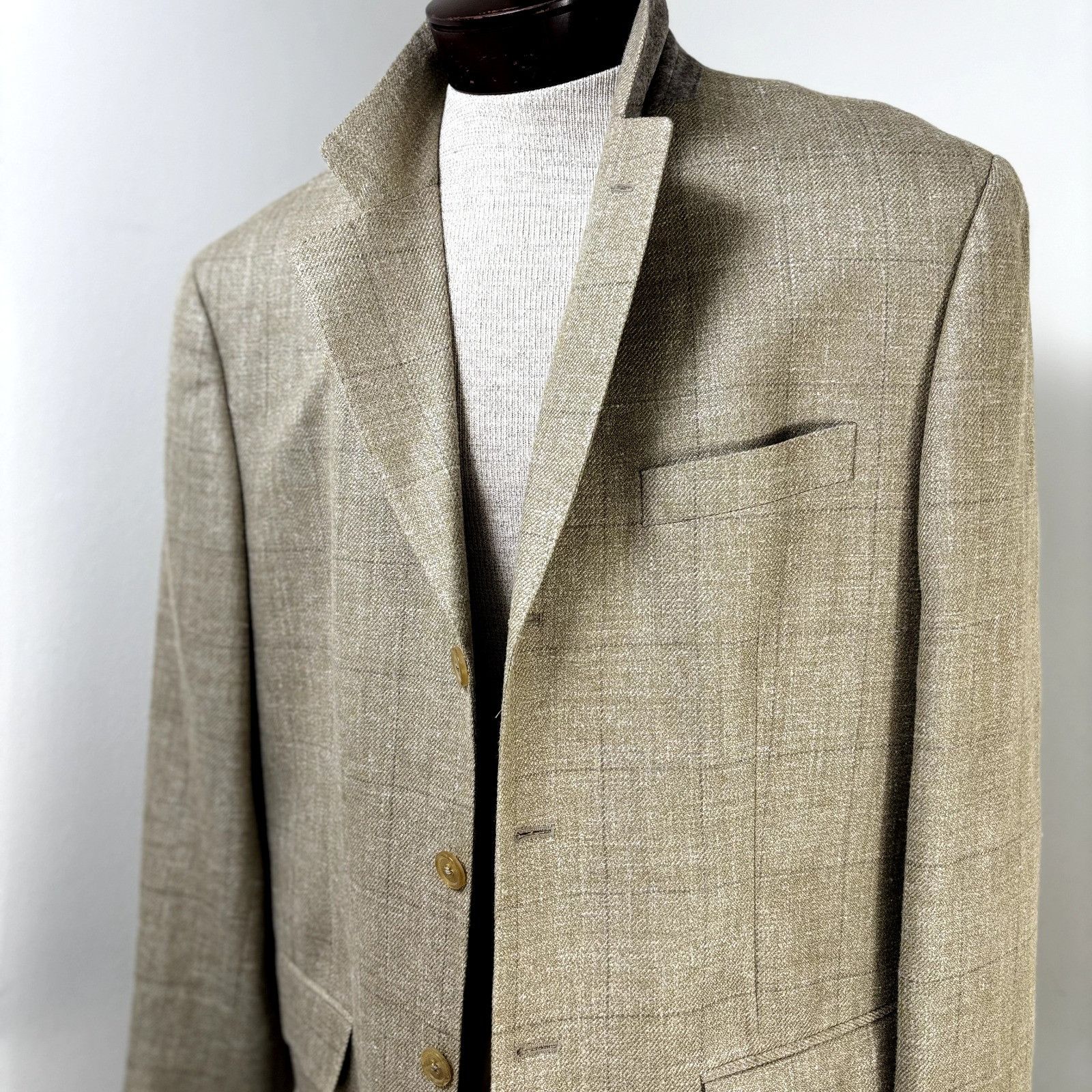 Carolina Herrera Carolina Herrera Sport Coat Blazer Jacket Tan Windowpane Sof Size 46R - 1 Thumbnail