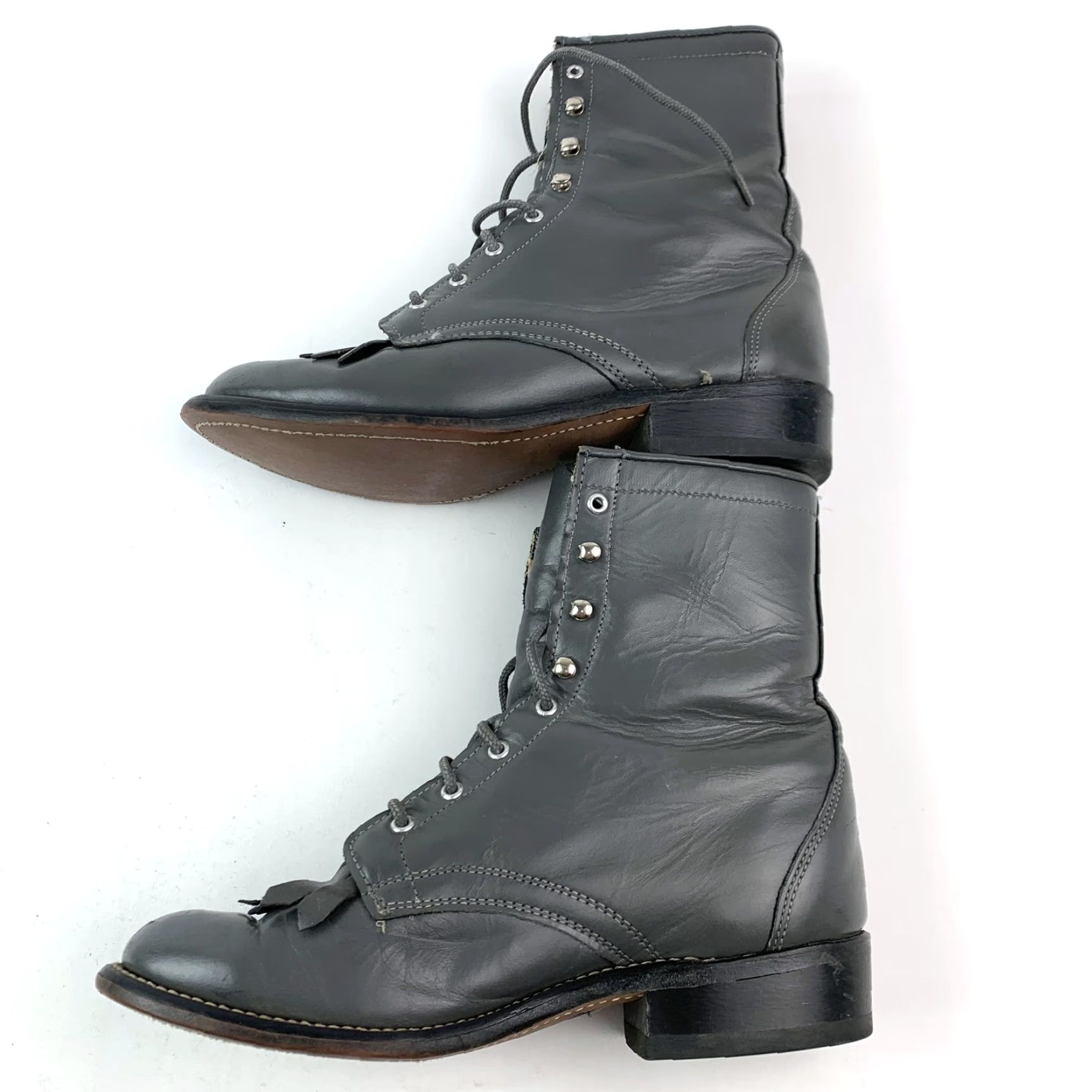 Vintage VINTAGE Laredo Gray Leather Lace Up Kiltie Western Boots Women Size 7 M USA Size US 7 / IT 37 - 5 Thumbnail