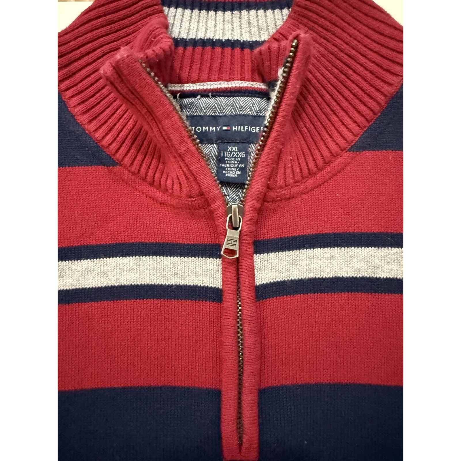 Tommy Hilfiger Tommy Hilfiger Sweater Mens 2XL Red Navy Striped 1/4 Zip Size US XXL / EU 58 / 5 - 2 Thumbnail