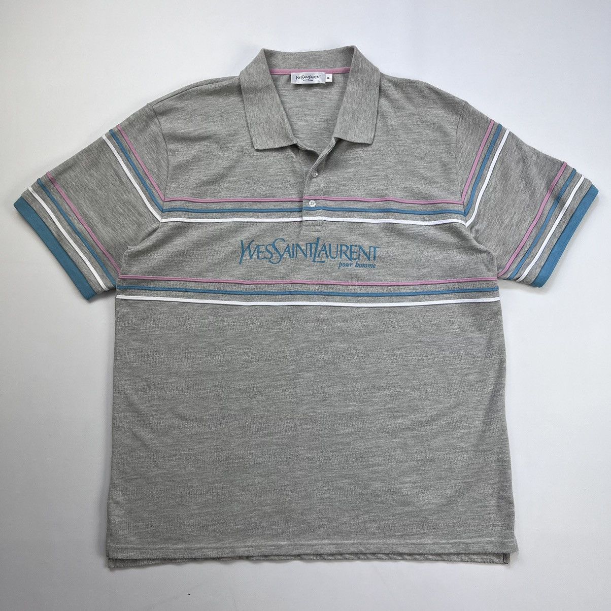 Vintage × Yves Saint Laurent Vintage Yves Saint Laurent big logo stripped polo shirt Size US XL / EU 56 / 4 - 1 Thumbnail