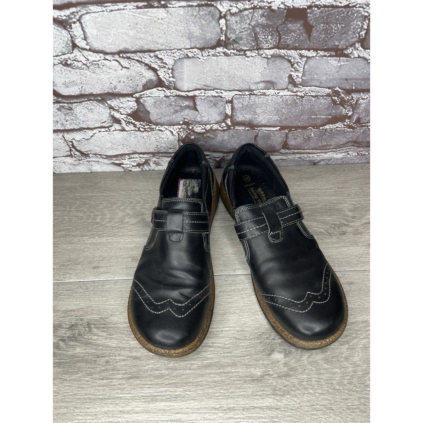 Spring Court Spring Step Black Leather Wingtip Button Strap Clogs Shoes W Size US 11 / IT 41 - 10 Thumbnail