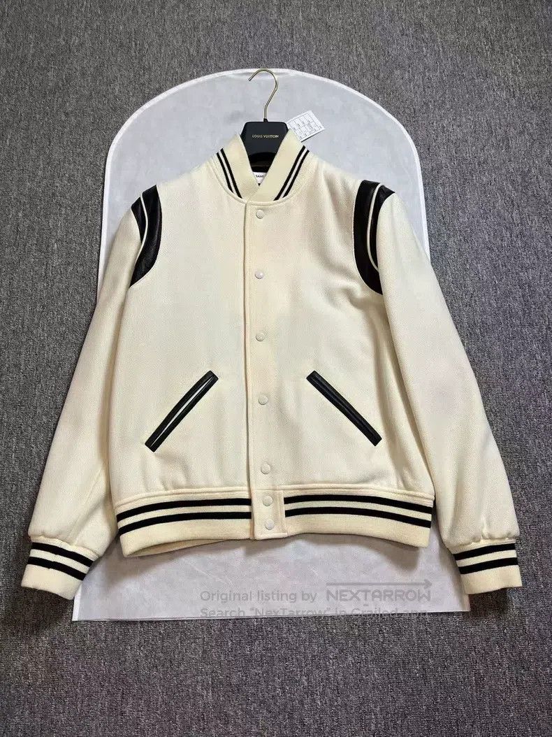 Saint Laurent Paris Saint Laurent Paris Ivory White Wool Baseball Jacket Size US L / EU 52-54 / 3 - 1 Thumbnail