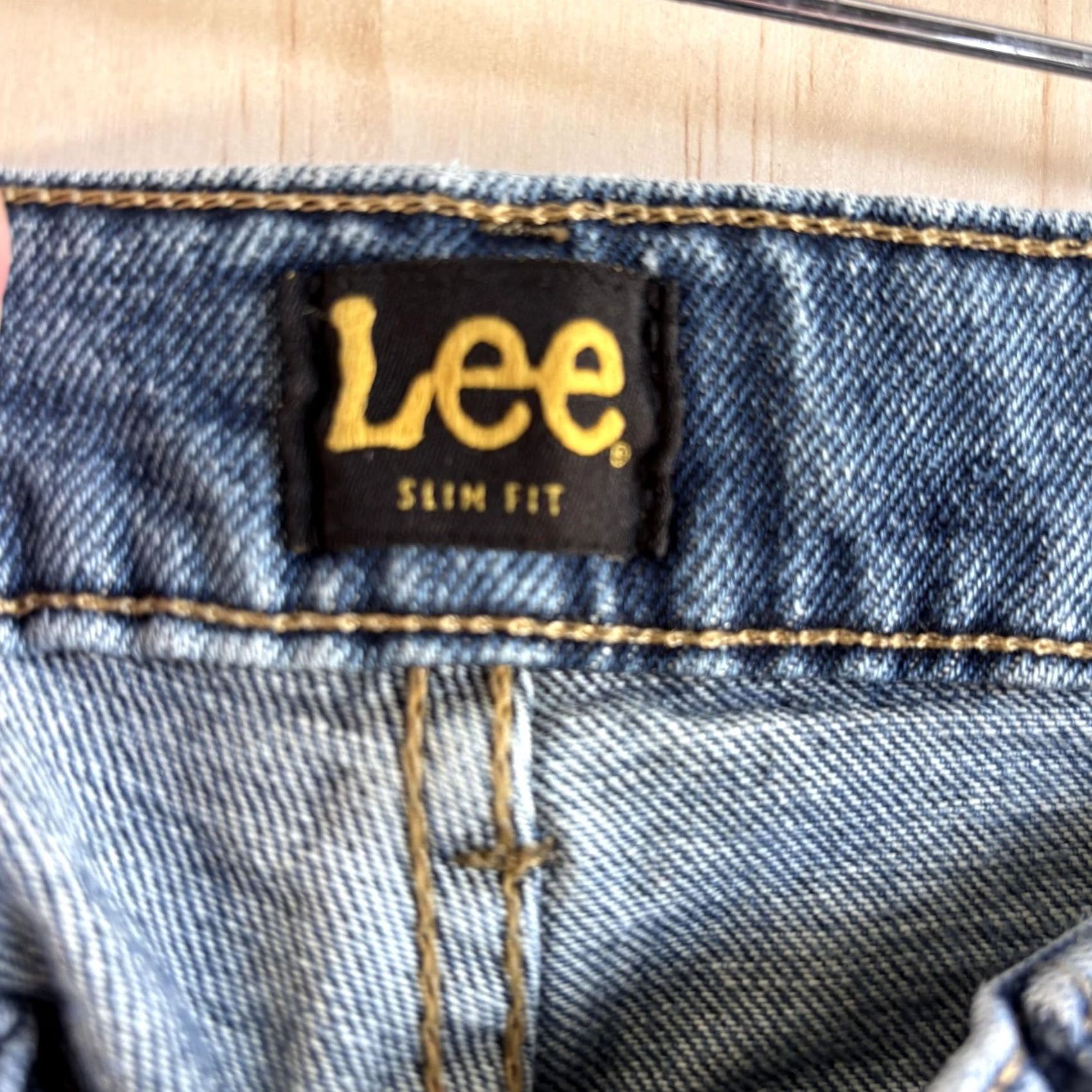 Lee Lee Slim Fit Jeans Mens 33x32 Medium Wash Blue Denim Straight Distressed Stretch Jeans Size US 33 - 5 Thumbnail