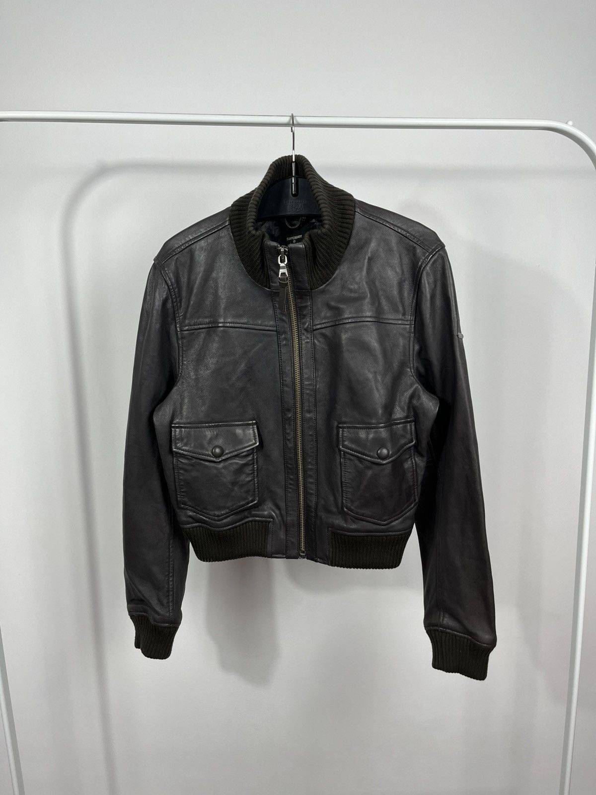 Superdry Superdry Studios Lamb Leather Bomber Jacket Rib Biker EU42 Size M / US 6-8 / IT 42-44 - 1 Thumbnail