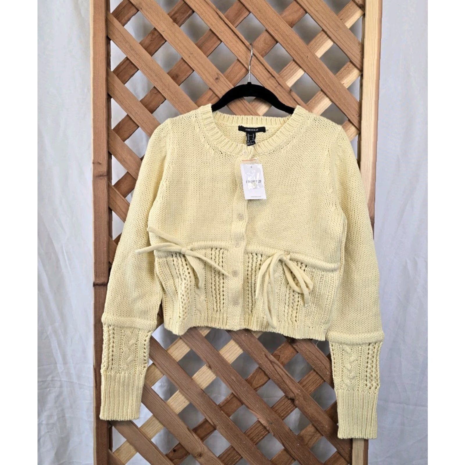 Forever 21 FOREVER 21 Cardigan Sweater - Tie-Front - Yellow - M - Women - Knit - Long Sleeve - NWT Size M / US 6-8 / IT 42-44 - 2 Thumbnail