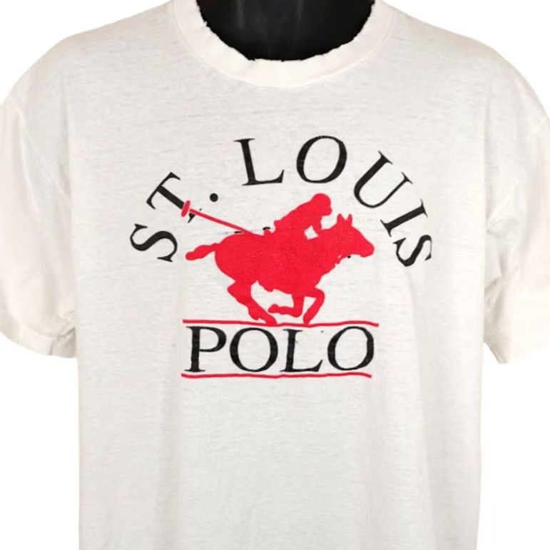 Vintage VINTAGE Cal Cru St Louis Polo T Shirt Mens XL White 80s Horse Made In USA Size US XL / EU 56 / 4 - 2 Thumbnail