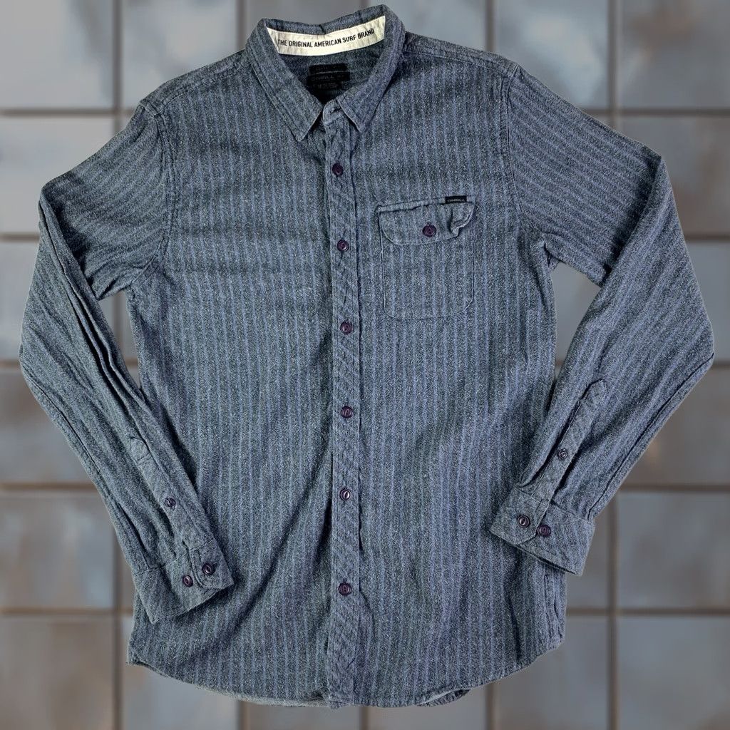 O'Neill O'Neill Flannel Shirt Mens Medium Blue Striped Long Sleeve Button-Up Button-Front Collar Spread 100% Cotton Heavyweight Regular Size US M / EU 48-50 / 2 - 1 Thumbnail