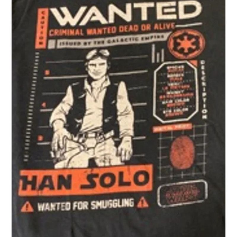Disney Funko Star Wars Han Solo Wanted Poster Graphic Tee Black S Size US S / EU 44-46 / 1 - 4 Thumbnail