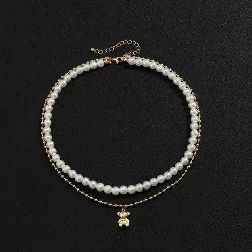 Jewelry Creative Double Layer Pearl Bear Necklace Size ONE SIZE - 4 Thumbnail