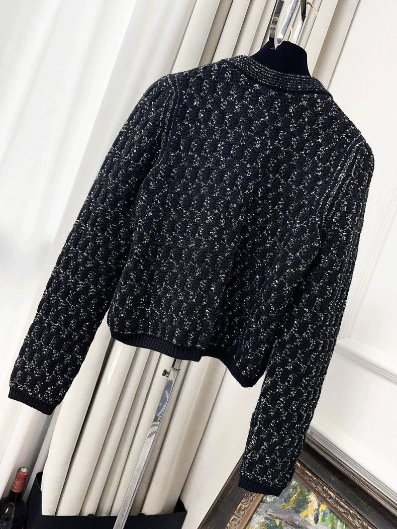 Chanel CHANEL 21K Black Sequin Knit Cardigan Size M / US 6-8 / IT 42-44 - 2 Thumbnail